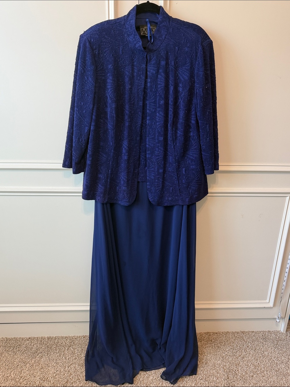 Alex Evenings Royal Blue Sleveless Maxi Dress Set With Jacket